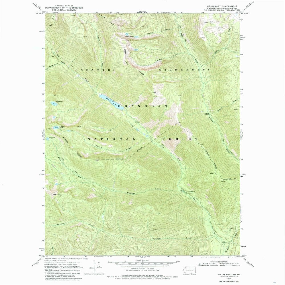 YellowMaps Mt Barney WA topo map, 1:24000 Scale, 7.5 X 7.5 Minute, Historical, 1969, Updated 1985, 26.9 x 22 in - Polypropylene