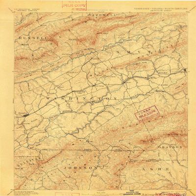 YellowMaps Abingdon VA topo map, 1:125000 Scale, 30 X 30 Minute, Historical, 1894, Updated 1901, 19.3 x 15.9 in - Polypropylene