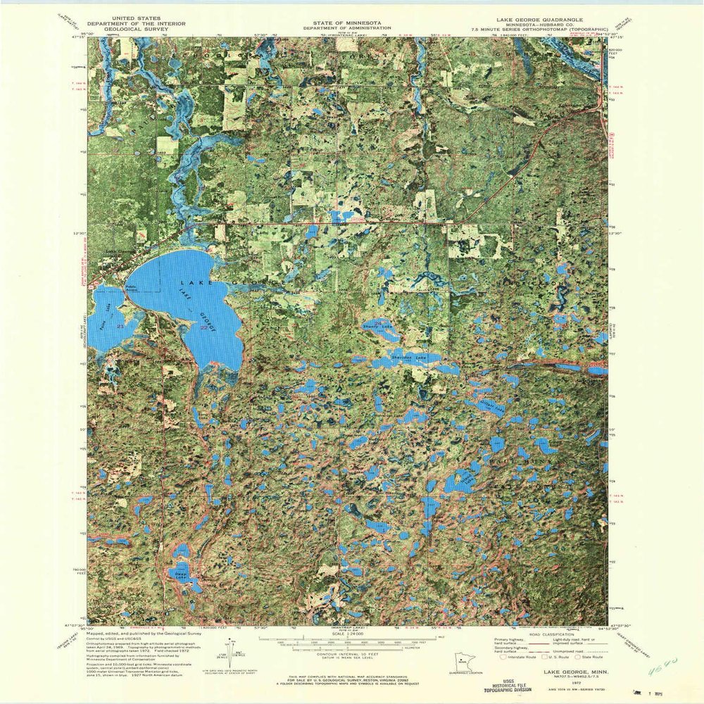 YellowMaps Lake George MN topo map, 1:24000 Scale, 7.5 X 7.5 Minute, Historical, 1972, Updated 1974, 27.4 x 21.1 in - Polypropylene