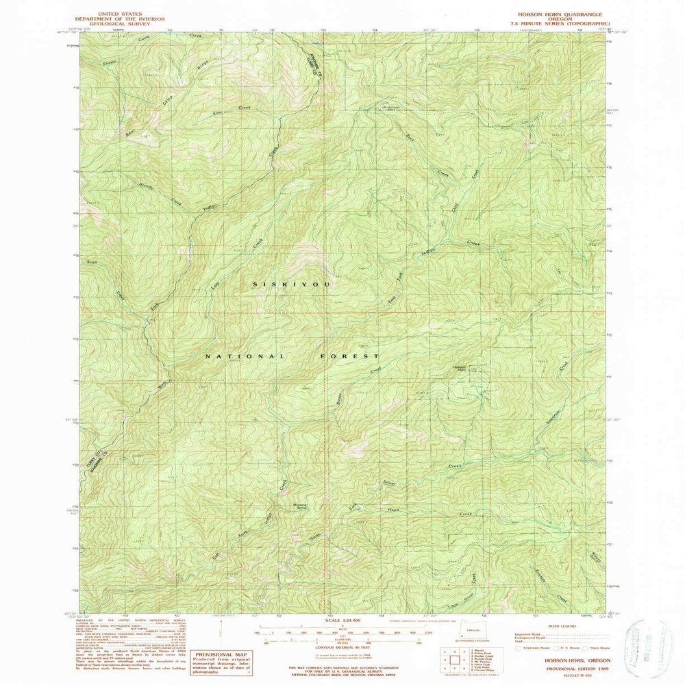 YellowMaps Hobson Horn OR topo map, 1:24000 Scale, 7.5 X 7.5 Minute, Historical, 1989, Updated 1989, 26.7 x 21.9 in - Polypropylene