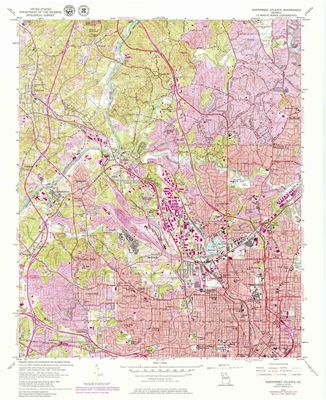 YellowMaps Northwest Atlanta GA topo map, 1:24000 Scale, 7.5 X 7.5 Minute, Historical, 1954, Updated 1979, 26.9 x 22 in - Polypropylene