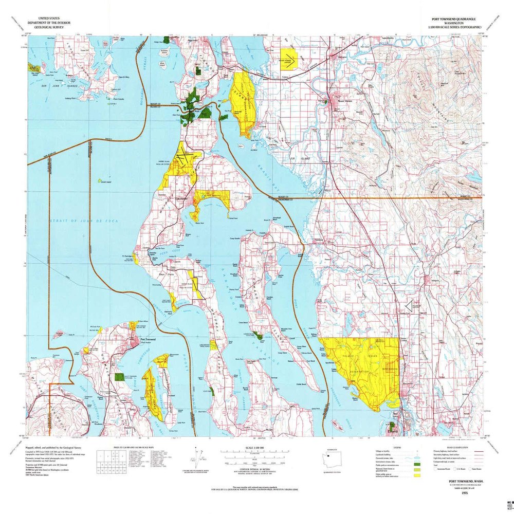 YellowMaps Port Townsend WA topo map, 1:100000 Scale, 30 X 60 Minute, Historical, 1975, Updated 1977, 28.1 x 33 in - Tyvek