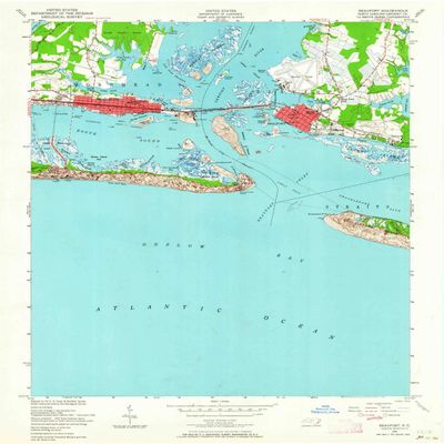 YellowMaps Beaufort NC topo map, 1:24000 Scale, 7.5 X 7.5 Minute, Historical, 1949, Updated 1964, 27 x 22.1 in - Polypropylene