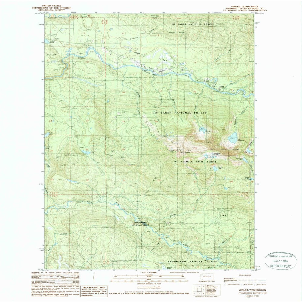Verlot WA topo map, 1:24000 Scale, 7.5 X 7.5 Minute, Historical, 1989, Updated 1989, 27.1 x 22.2 in - Polypropylene