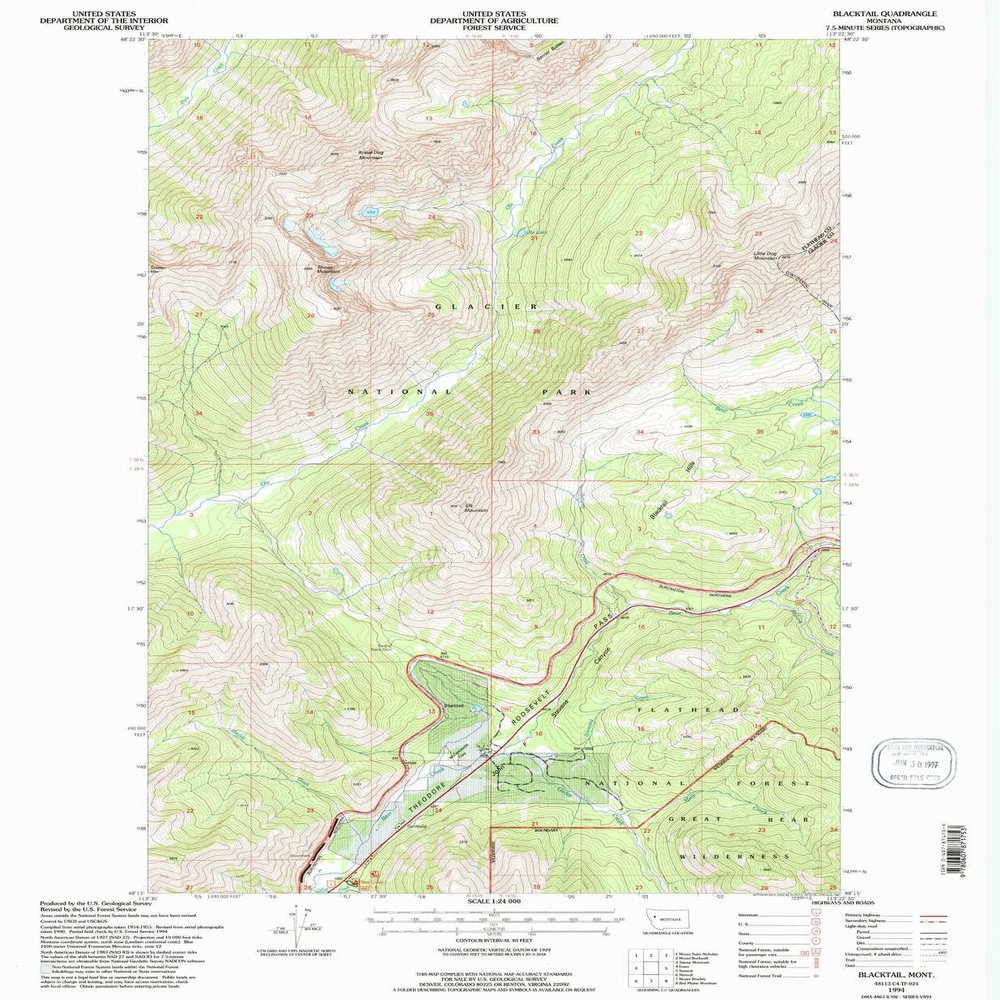 YellowMaps Blacktail MT topo map, 1:24000 Scale, 7.5 X 7.5 Minute, Historical, 1994, Updated 1997, 26.9 x 22.2 in - Polypropylene
