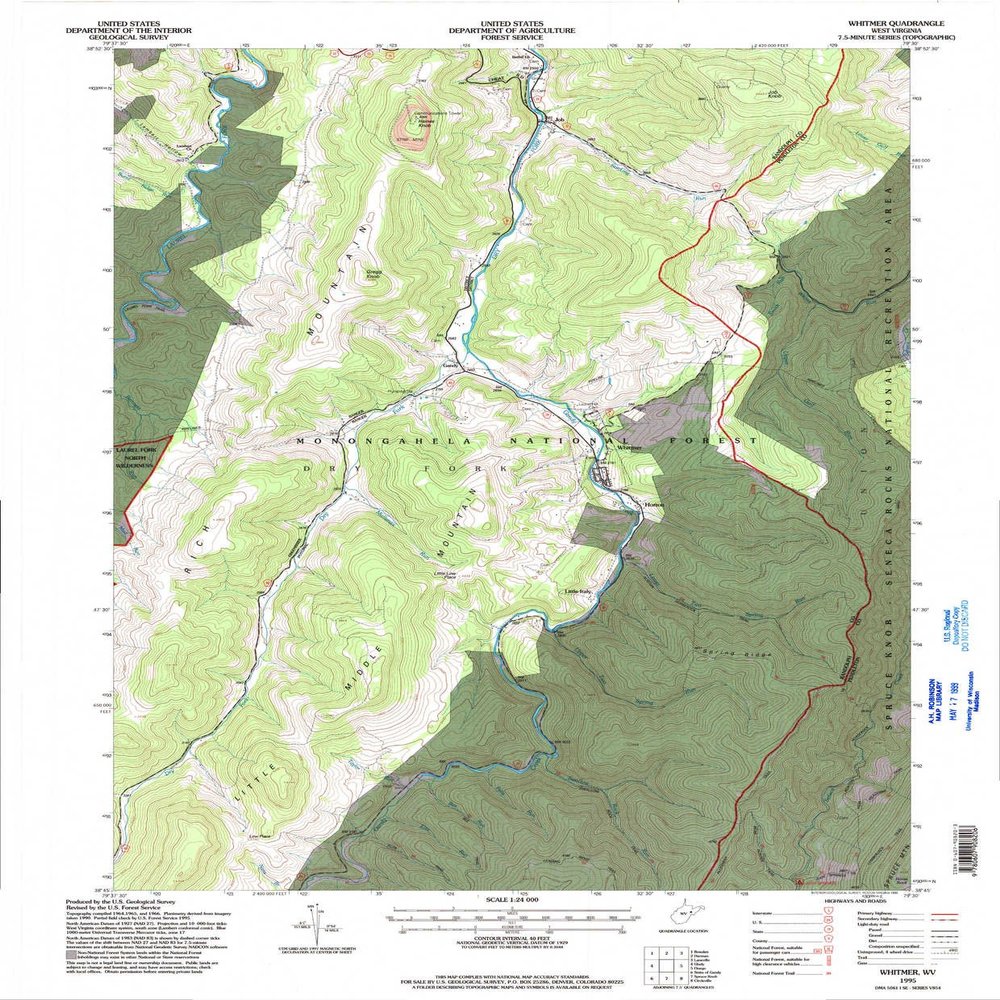 YellowMaps Whitmer WV topo map, 1:24000 Scale, 7.5 X 7.5 Minute, Historical, 1995, Updated 1998, 26.9 x 22.2 in - Polypropylene