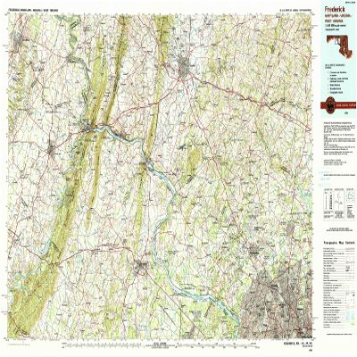 YellowMaps Frederick MD topo map, 1:100000 Scale, 30 X 60 Minute, Historical, 1984, Updated 1985, 24.1 x 40 in - Polypropylene