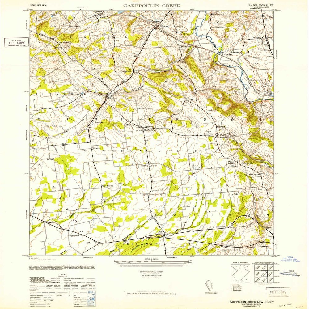 YellowMaps Cakepoulin Creek NJ topo map, 1:24000 Scale, 7.5 X 7.5 Minute, Historical, 1952, 28.8 x 22 in - Polypropylene