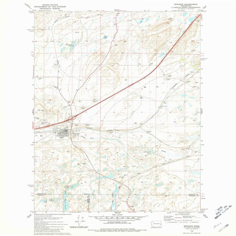 YellowMaps Sprague WA topo map, 1:24000 Scale, 7.5 X 7.5 Minute, Historical, 1981, Updated 1981, 27 x 22.1 in - Tyvek