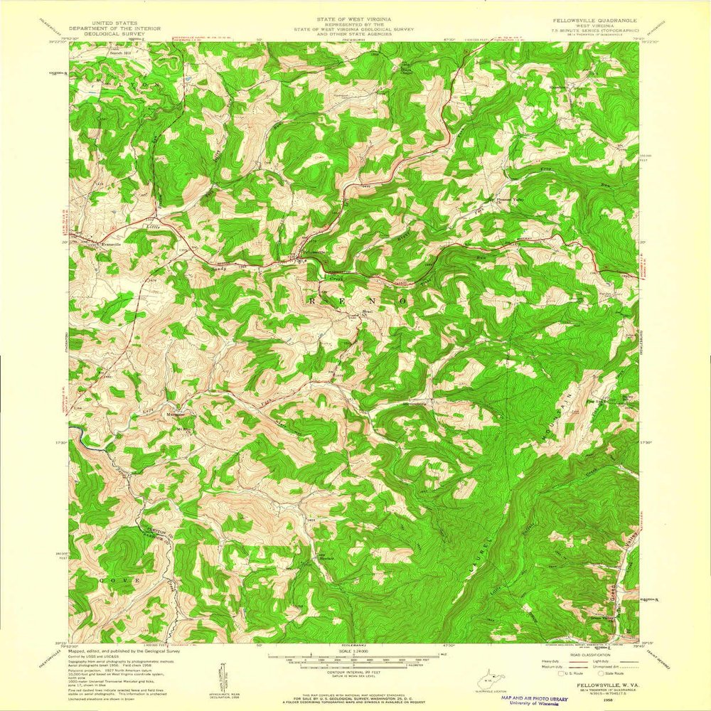 Fellowsville WV topo map, 1:24000 Scale, 7.5 X 7.5 Minute, Historical, 1958, Updated 1960, 26.9 x 22.1 in - Polypropylene