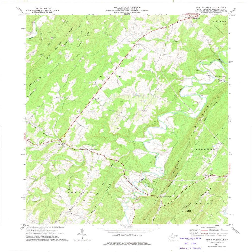 YellowMaps Hanging Rock WV topo map, 1:24000 Scale, 7.5 X 7.5 Minute, Historical, 1973, Updated 1975, 27.3 x 21.9 in - Tyvek