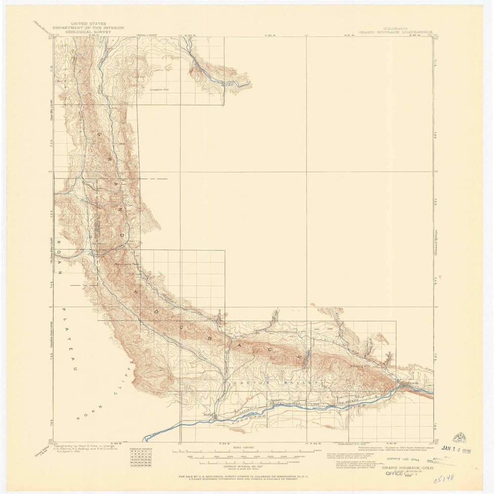 YellowMaps Grand Hogback CO topo map, 1:125000 Scale, 30 X 30 Minute, Historical, 1906, Updated 1959, 21.3 x 17.6 in - Tyvek