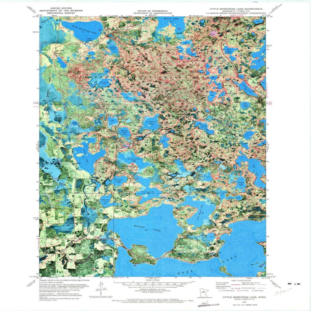 YellowMaps Little Bowstring Lake MN topo map, 1:24000 Scale, 7.5 X 7.5 Minute, Historical, 1970, Updated 1973, 27.3 x 21.2 in - Polypropylene