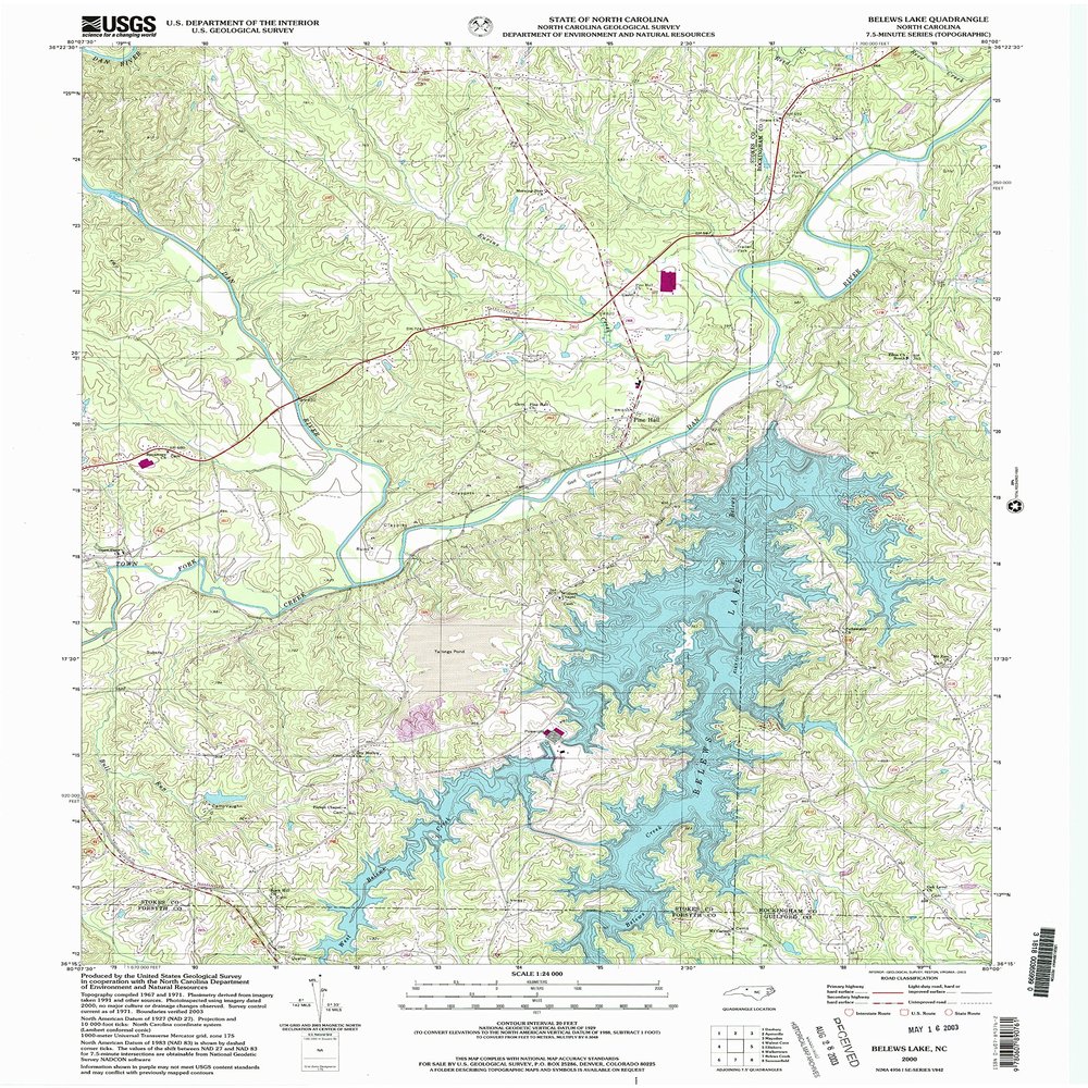 Belews Lake NC topo map, 1:24000 Scale, 7.5 X 7.5 Minute, Historical, 2000, Updated 2003, 26.9 x 21.9 in - Polypropylene