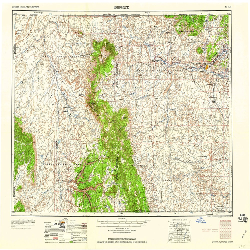 YellowMaps Shiprock NM topo map, 1:250000 Scale, 1 X 2 Degree, Historical, 1959, 22.2 x 32.9 in - Polypropylene