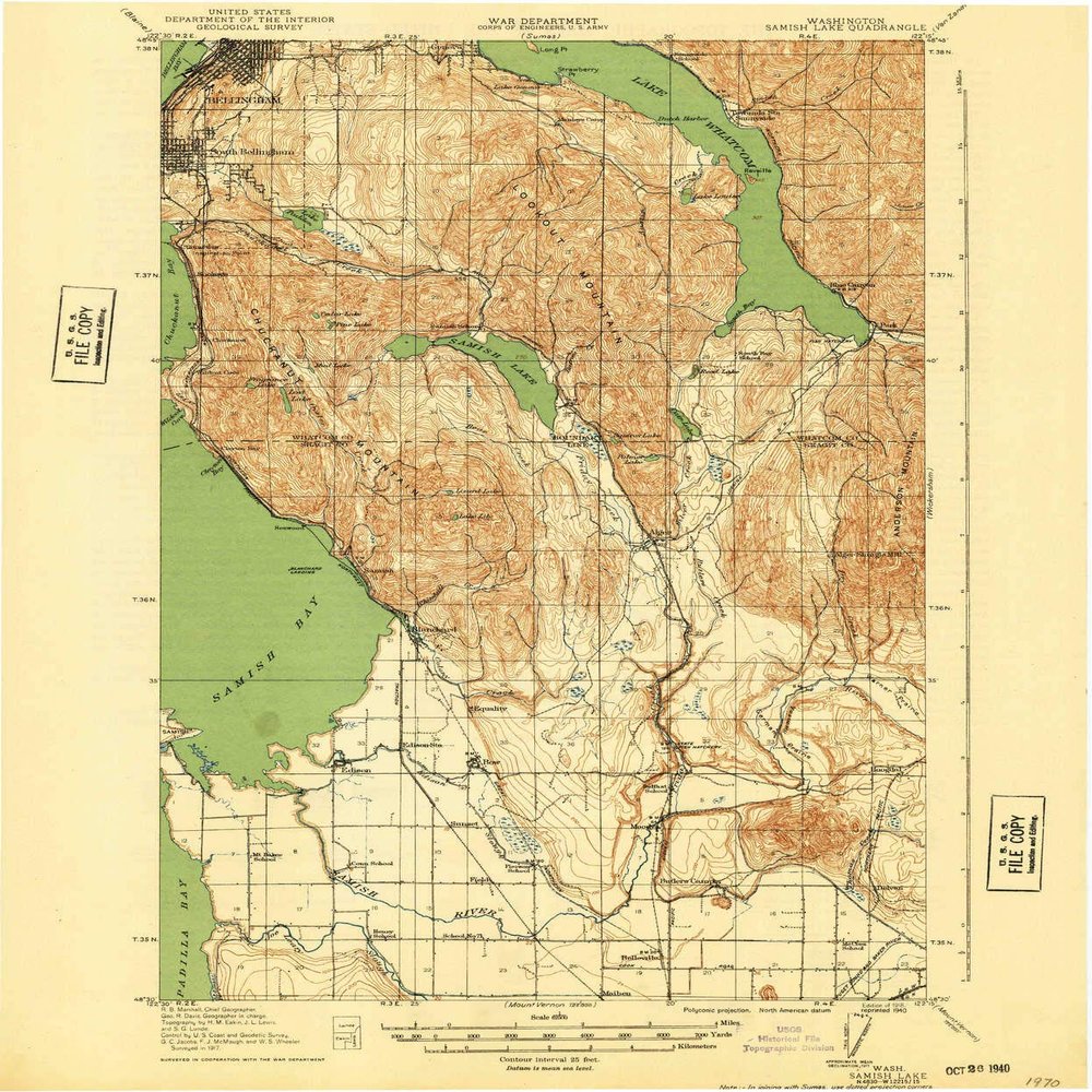 YellowMaps Samish Lake WA topo map, 1:62500 Scale, 15 X 15 Minute, Historical, 1918, Updated 1940, 19.9 x 16.6 in - Polypropylene