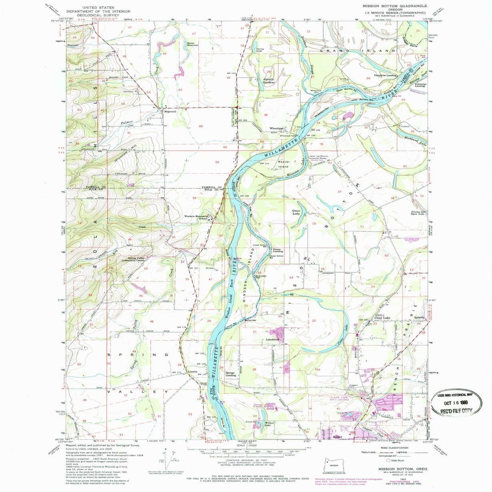 YellowMaps Mission Bottom OR topo map, 1:24000 Scale, 7.5 X 7.5 Minute, Historical, 1957, Updated 1986, 26.8 x 22 in - Polypropylene