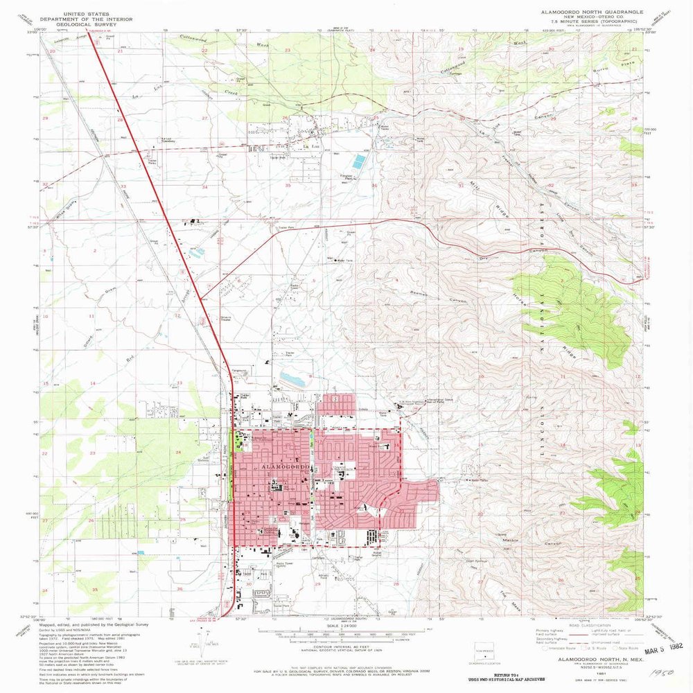 YellowMaps Alamogordo North NM topo map, 1:24000 Scale, 7.5 X 7.5 Minute, Historical, 1981, Updated 1982, 27 x 22 in - Tyvek
