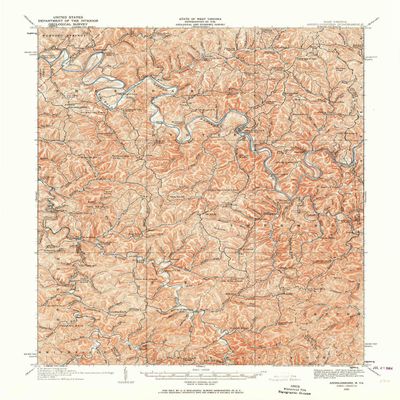 YellowMaps Arnoldsburg WV topo map, 1:62500 Scale, 15 X 15 Minute, Historical, 1925, Updated 1964, 20.7 x 16.8 in - Tyvek