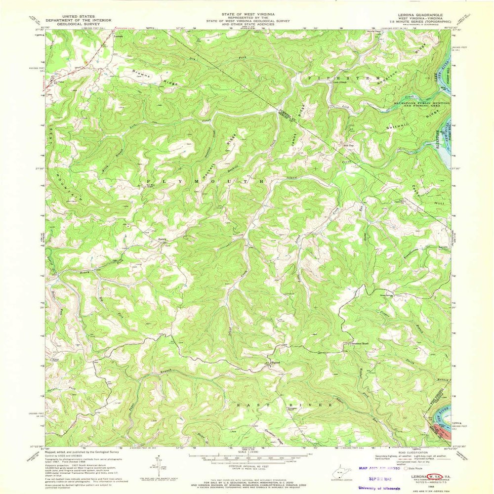 YellowMaps Lerona WV topo map, 1:24000 Scale, 7.5 X 7.5 Minute, Historical, 1968, Updated 1972, 27 x 22.1 in - Polypropylene