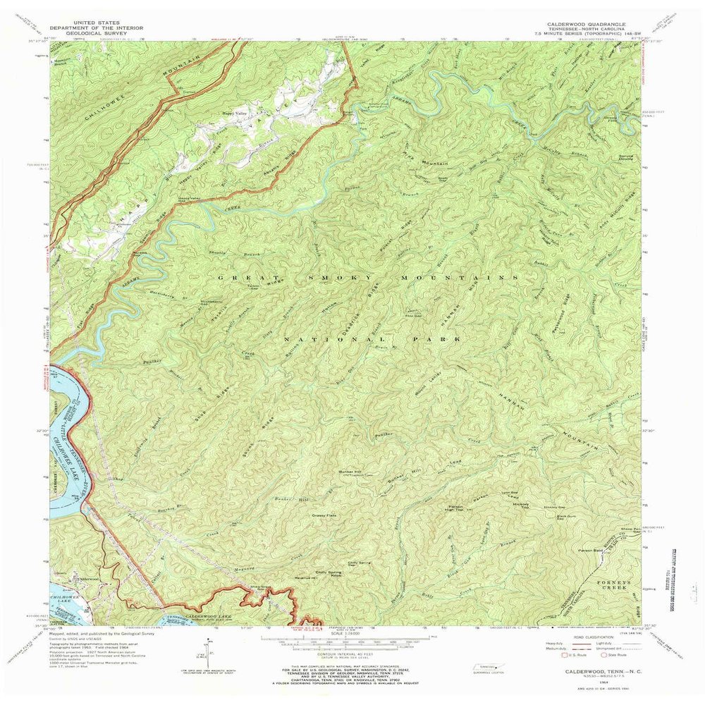 YellowMaps Calderwood TN topo map, 1:24000 Scale, 7.5 X 7.5 Minute, Historical, 1964, Updated 1989, 27.4 x 22 in - Tyvek