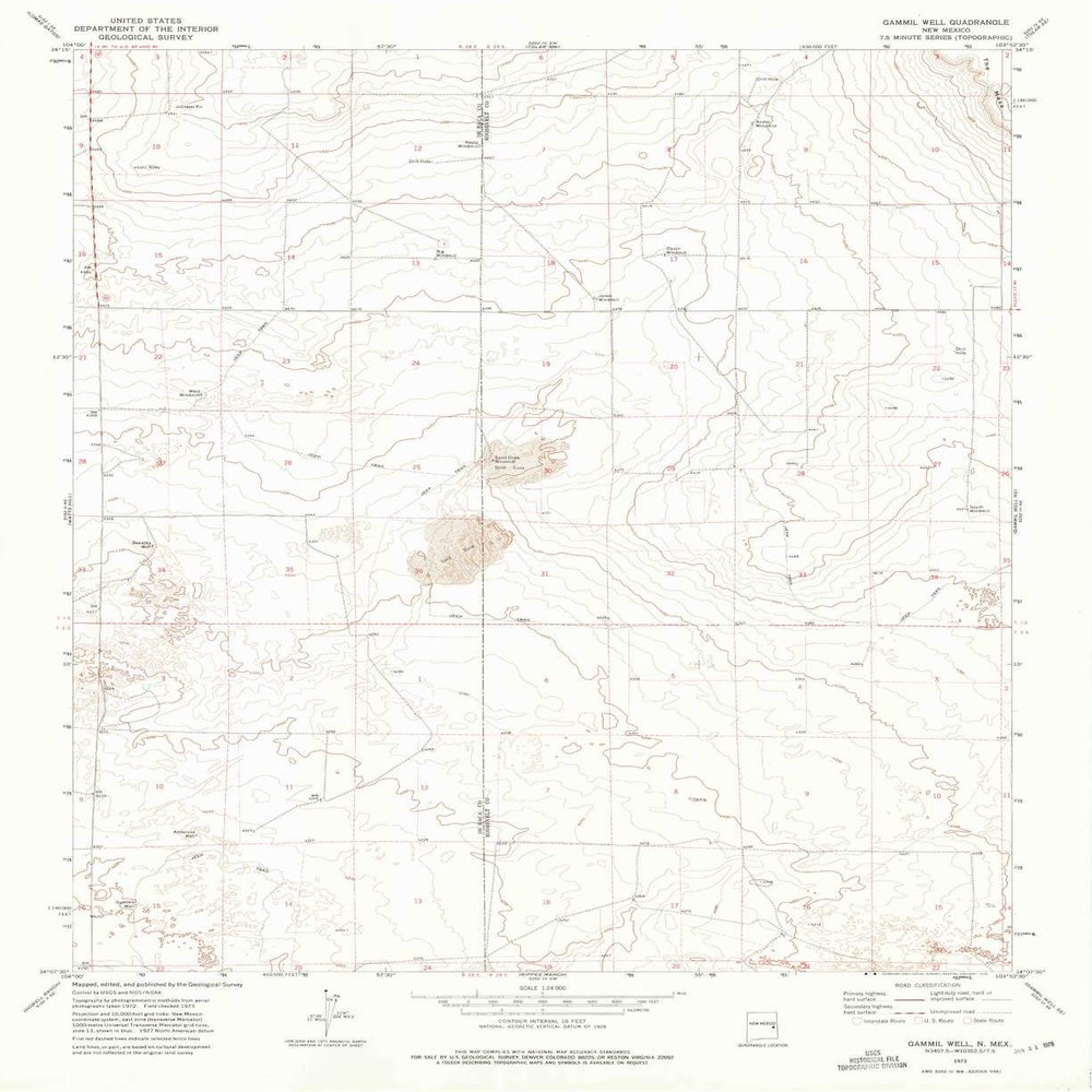 Gammil Well NM topo map, 1:24000 Scale, 7.5 X 7.5 Minute, Historical, 1973, Updated 1975, 26.9 x 22 in - Tyvek