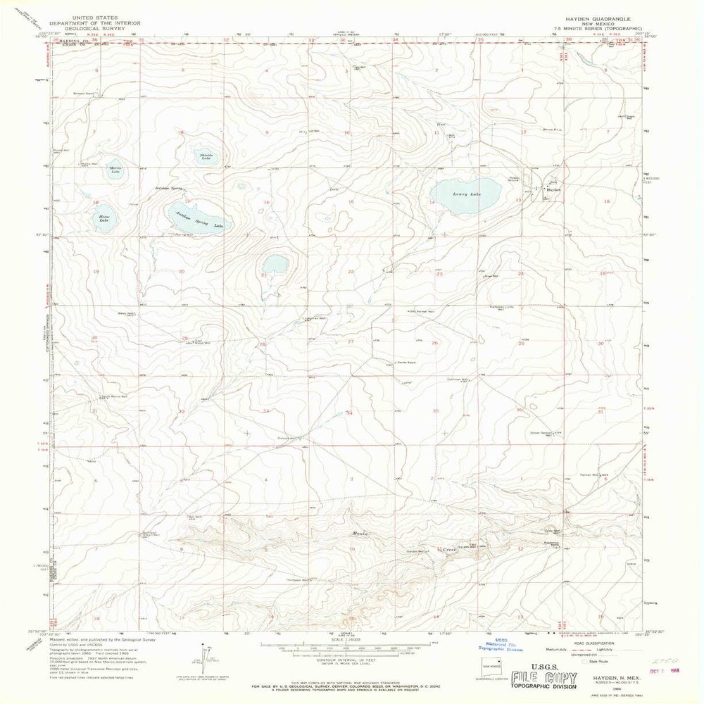 YellowMaps Hayden NM topo map, 1:24000 Scale, 7.5 X 7.5 Minute, Historical, 1966, Updated 1968, 26.9 x 22 in - Polypropylene