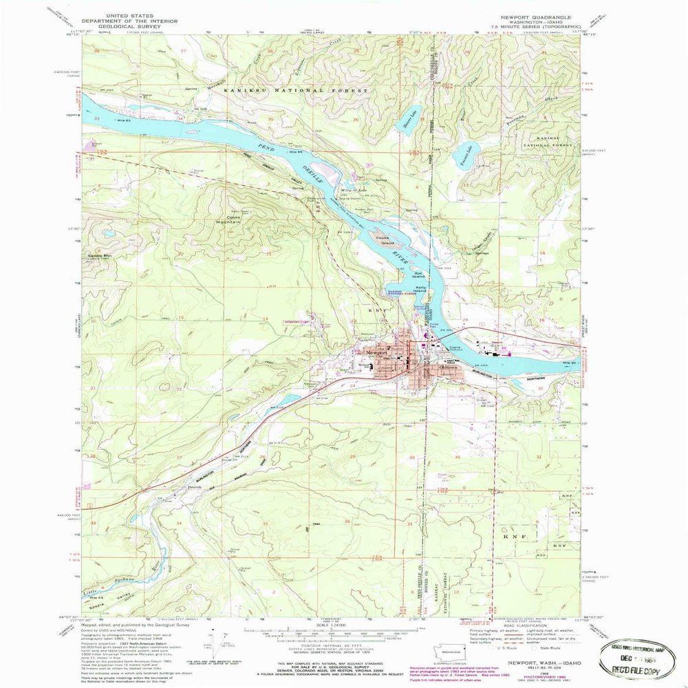 YellowMaps Newport WA topo map, 1:24000 Scale, 7.5 X 7.5 Minute, Historical, 1968, Updated 1986, 26.9 x 21 in - Polypropylene
