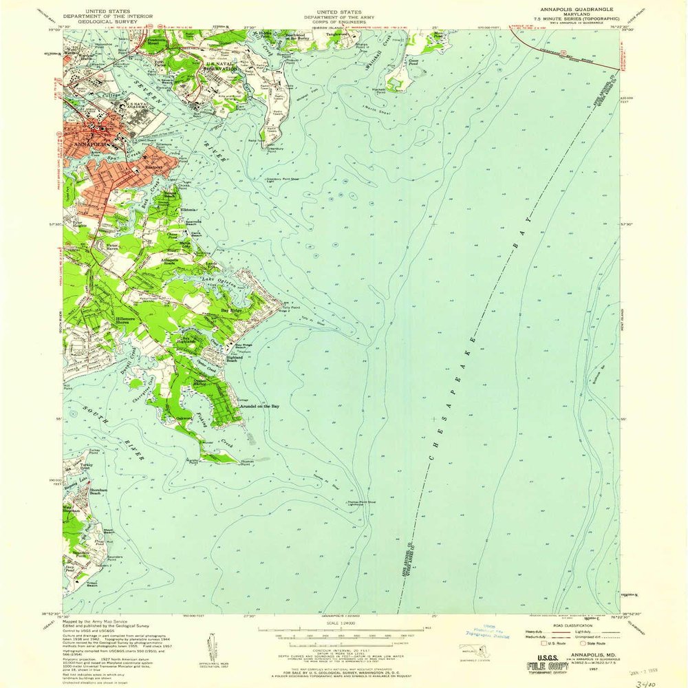 YellowMaps Annapolis MD topo map, 1:24000 Scale, 7.5 X 7.5 Minute, Historical, 1957, Updated 1958, 26.8 x 22 in - Polypropylene
