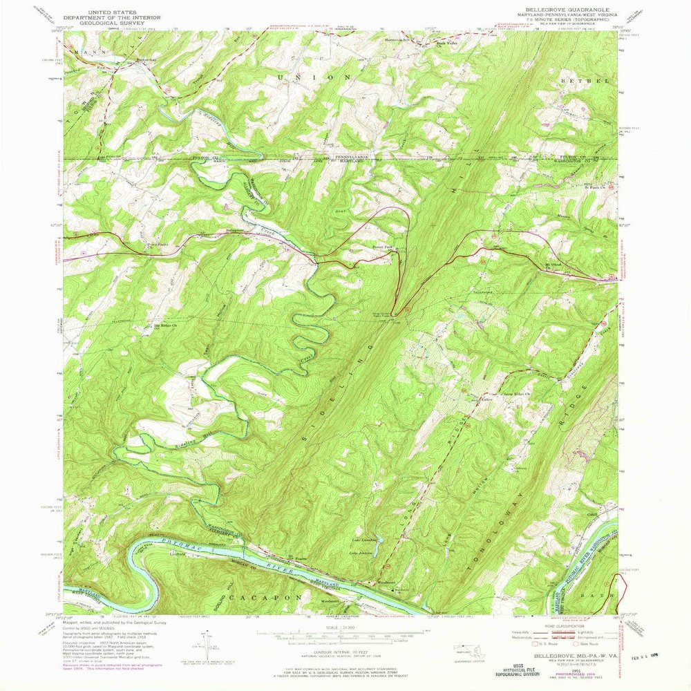 Bellegrove MD topo map, 1:24000 Scale, 7.5 X 7.5 Minute, Historical, 1951, Updated 1975, 26.9 x 21.9 in - Polypropylene