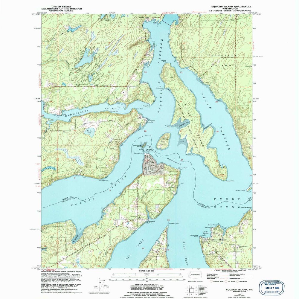 YellowMaps Squaxin Island WA topo map, 1:24000 Scale, 7.5 X 7.5 Minute, Historical, 1959, Updated 1994, 26.8 x 22 in - Polypropylene