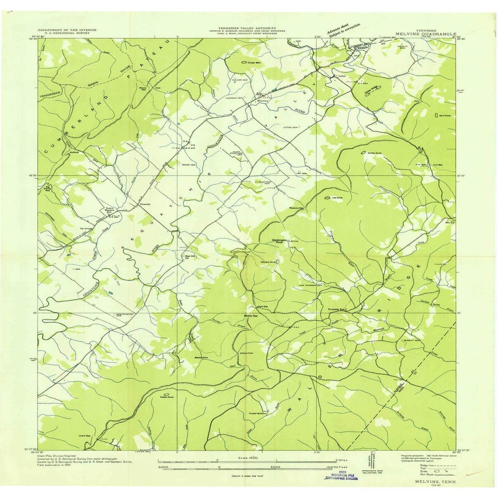 YellowMaps Melvine TN topo map, 1:24000 Scale, 7.5 X 7.5 Minute, Historical, 1935, 27.3 x 22 in - Tyvek