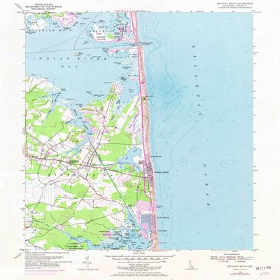 YellowMaps Bethany Beach DE topo map, 1:24000 Scale, 7.5 X 7.5 Minute, Historical, 1954, Updated 1973, 26.9 x 22 in - Tyvek