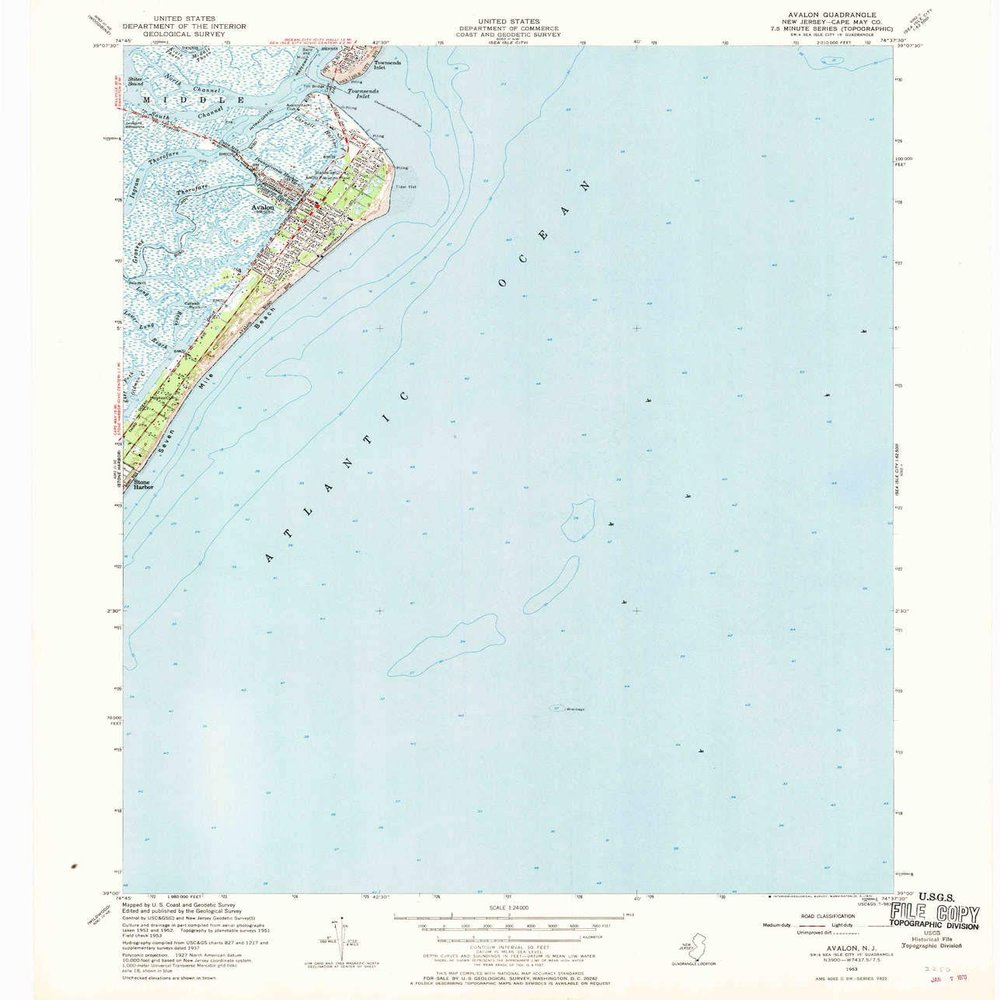 YellowMaps Avalon NJ topo map, 1:24000 Scale, 7.5 X 7.5 Minute, Historical, 1953, Updated 1970, 26.9 x 23.1 in - Polypropylene