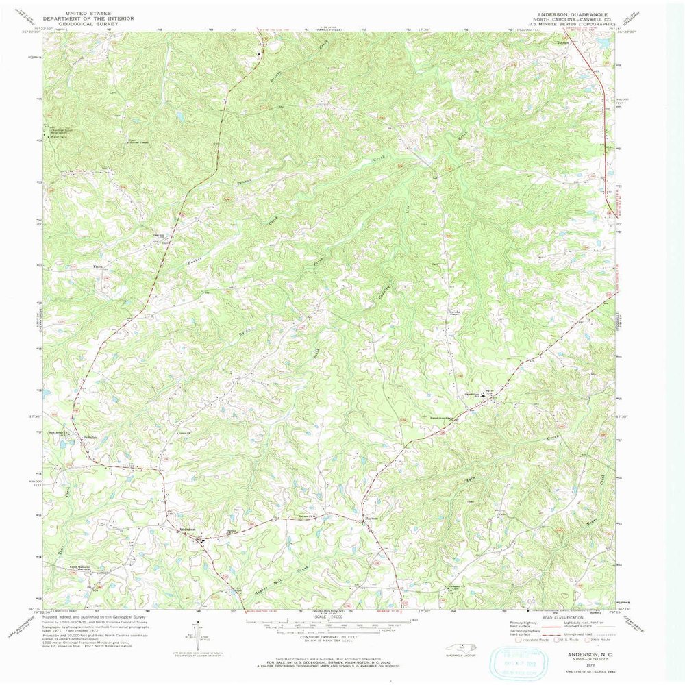 YellowMaps Anderson NC topo map, 1:24000 Scale, 7.5 X 7.5 Minute, Historical, 1972, Updated 1974, 26.9 x 21.9 in - Tyvek