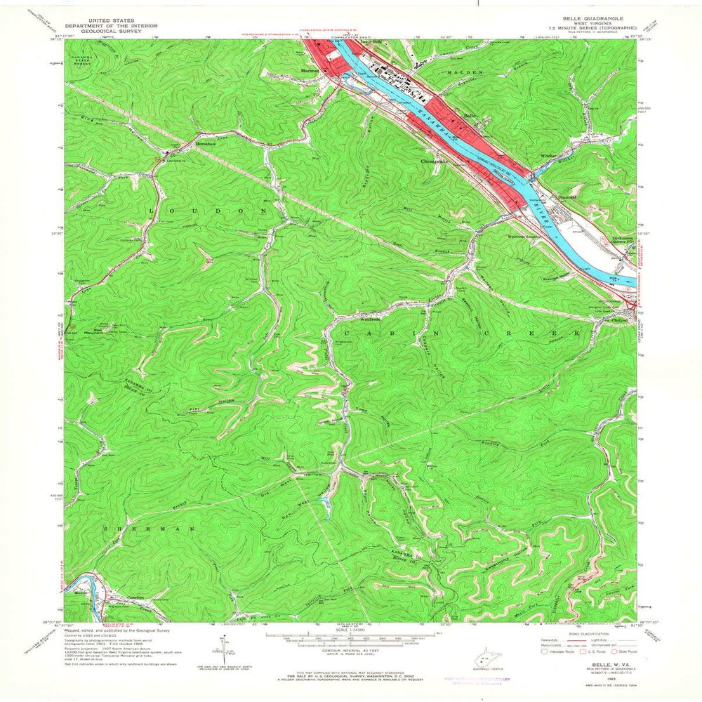 Belle WV topo map, 1:24000 Scale, 7.5 X 7.5 Minute, Historical, 1965, Updated 1966, 27.4 x 22 in - Tyvek