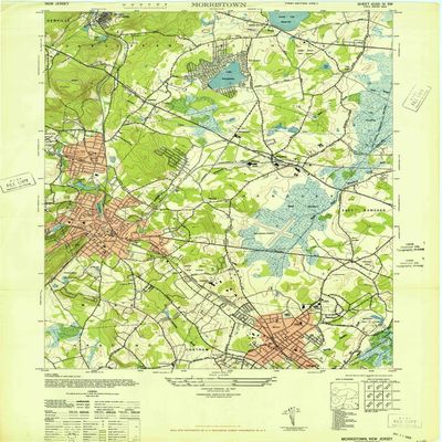 YellowMaps Morristown NJ topo map, 1:24000 Scale, 7.5 X 7.5 Minute, Historical, 1947, 28.2 x 22 in - Tyvek