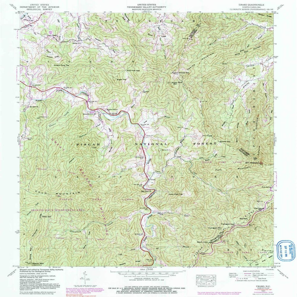 YellowMaps Cruso NC topo map, 1:24000 Scale, 7.5 X 7.5 Minute, Historical, 1941, Updated 1991, 26.6 x 21.8 in - Tyvek