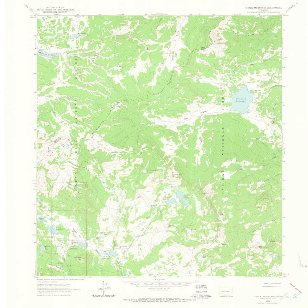 YellowMaps Chalk Mountain CO topo map, 1:24000 Scale, 7.5 X 7.5 Minute, Historical, 1961, Updated 1963, 26.9 x 22.3 in - Polypropylene