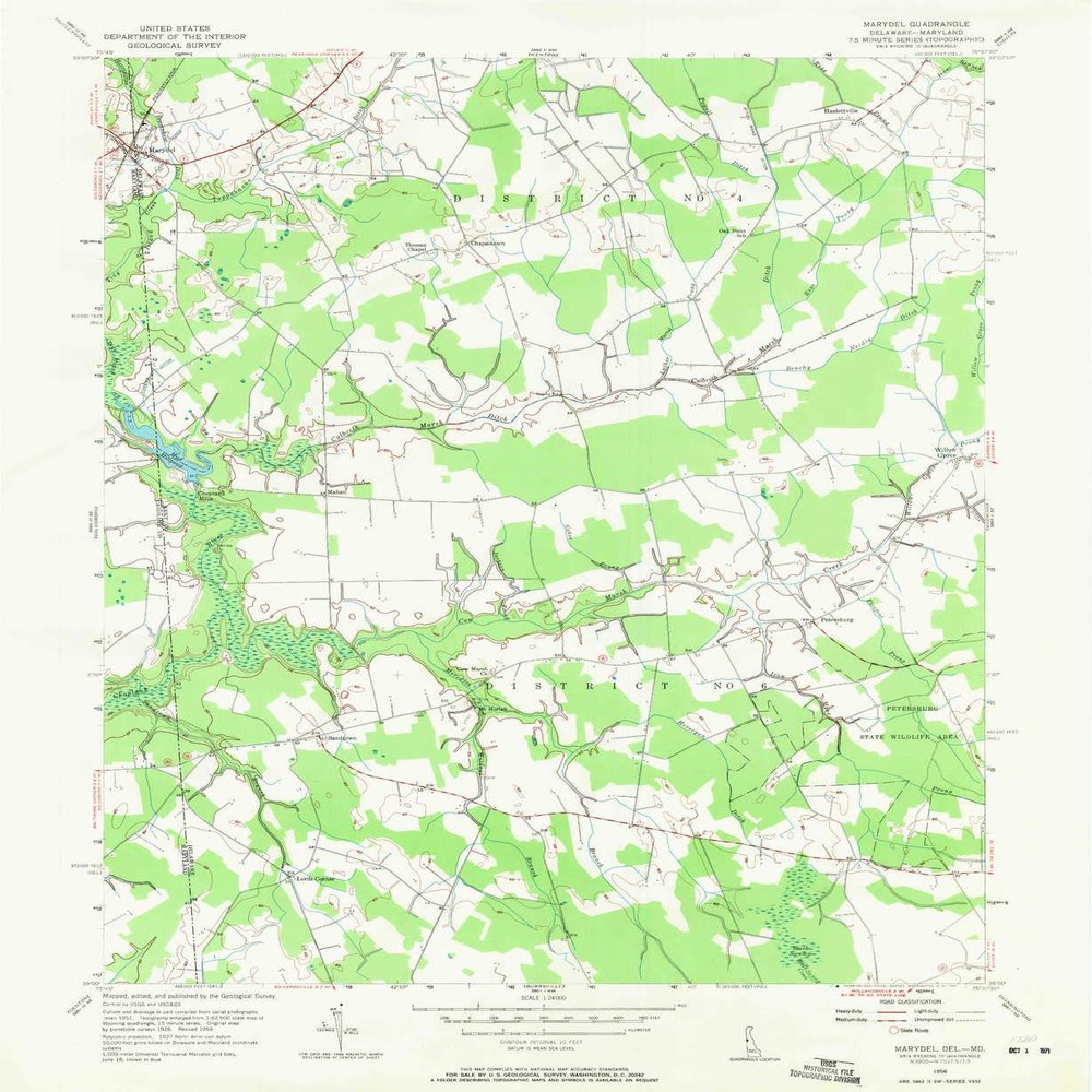 YellowMaps Marydel MD topo map, 1:24000 Scale, 7.5 X 7.5 Minute, Historical, 1956, Updated 1971, 26.9 x 22 in - Tyvek
