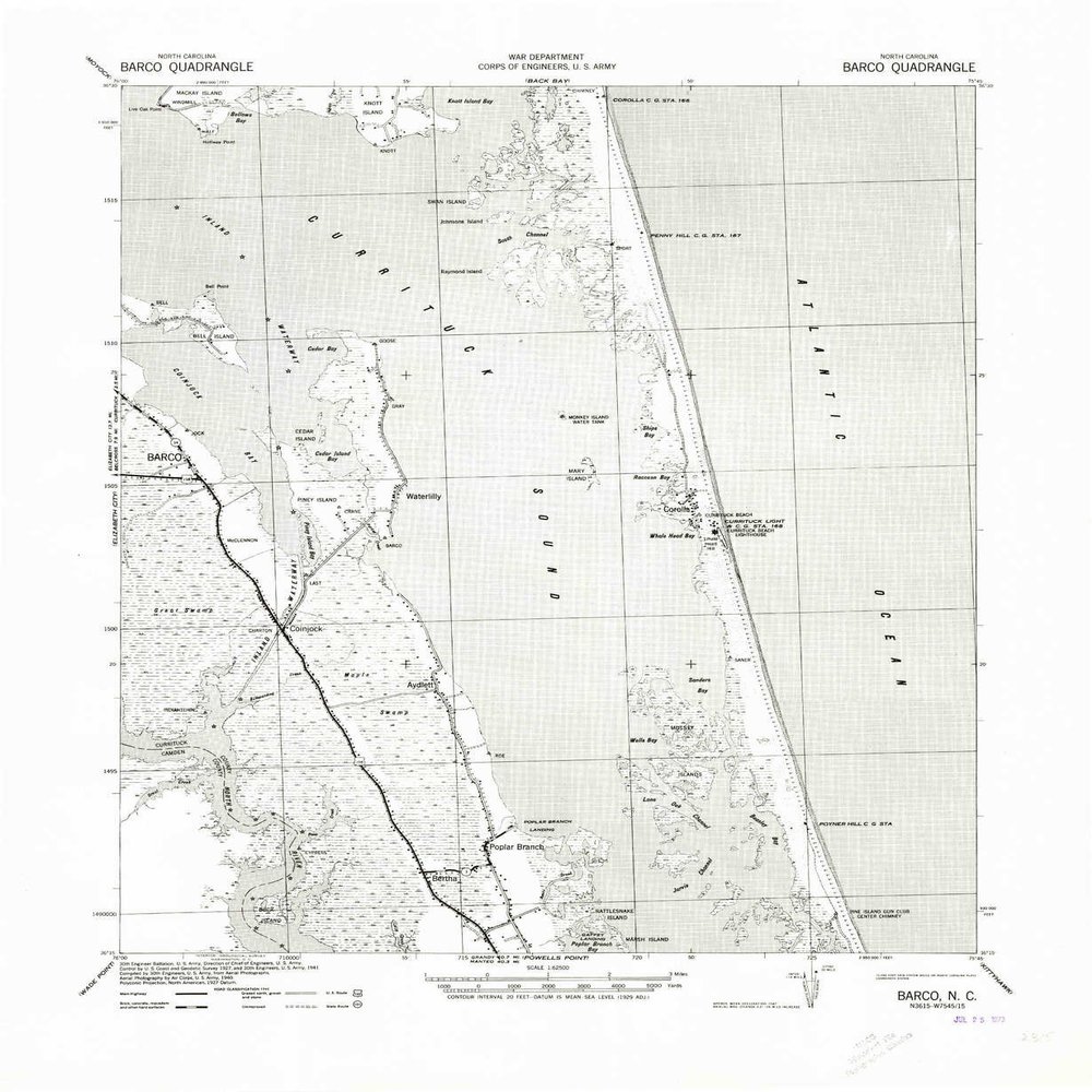 YellowMaps Barco NC topo map, 1:62500 Scale, 15 X 15 Minute, Historical, 1940, 22 x 18 in - Polypropylene