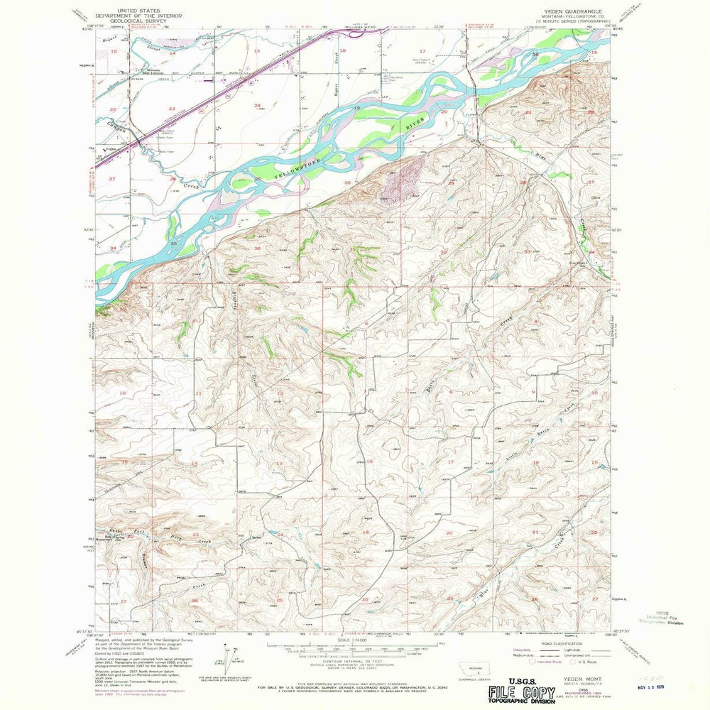 Yegen MT topo map, 1:24000 Scale, 7.5 X 7.5 Minute, Historical, 1956, Updated 1970, 26.8 x 22 in - Polypropylene
