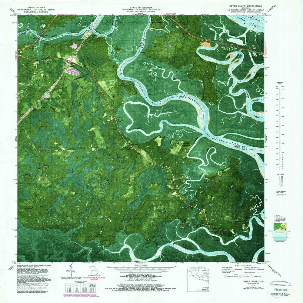 YellowMaps Dover Bluff GA topo map, 1:24000 Scale, 7.5 X 7.5 Minute, Historical, 1979, Updated 1988, 27.9 x 24 in - Polypropylene