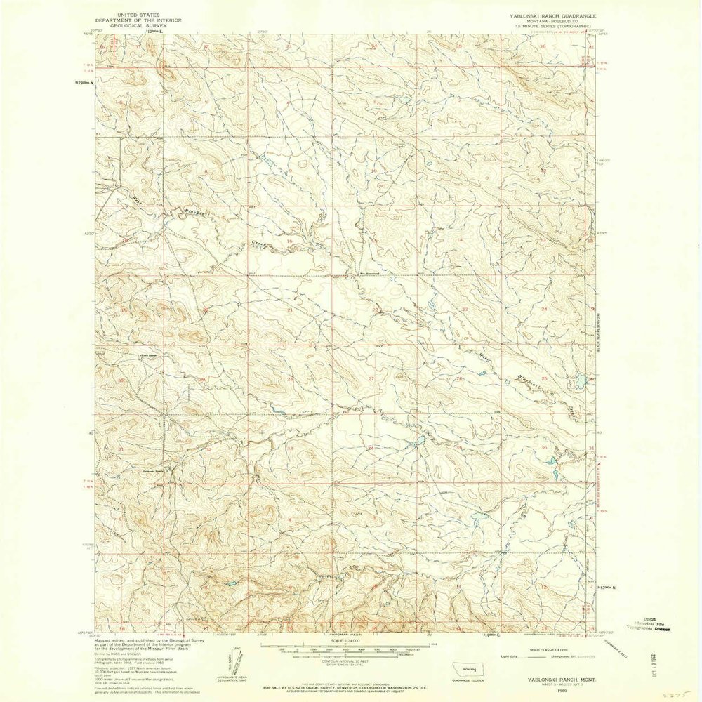 Yablonski Ranch MT topo map, 1:24000 Scale, 7.5 X 7.5 Minute, Historical, 1960, Updated 1962, 26.7 x 22 in - Polypropylene