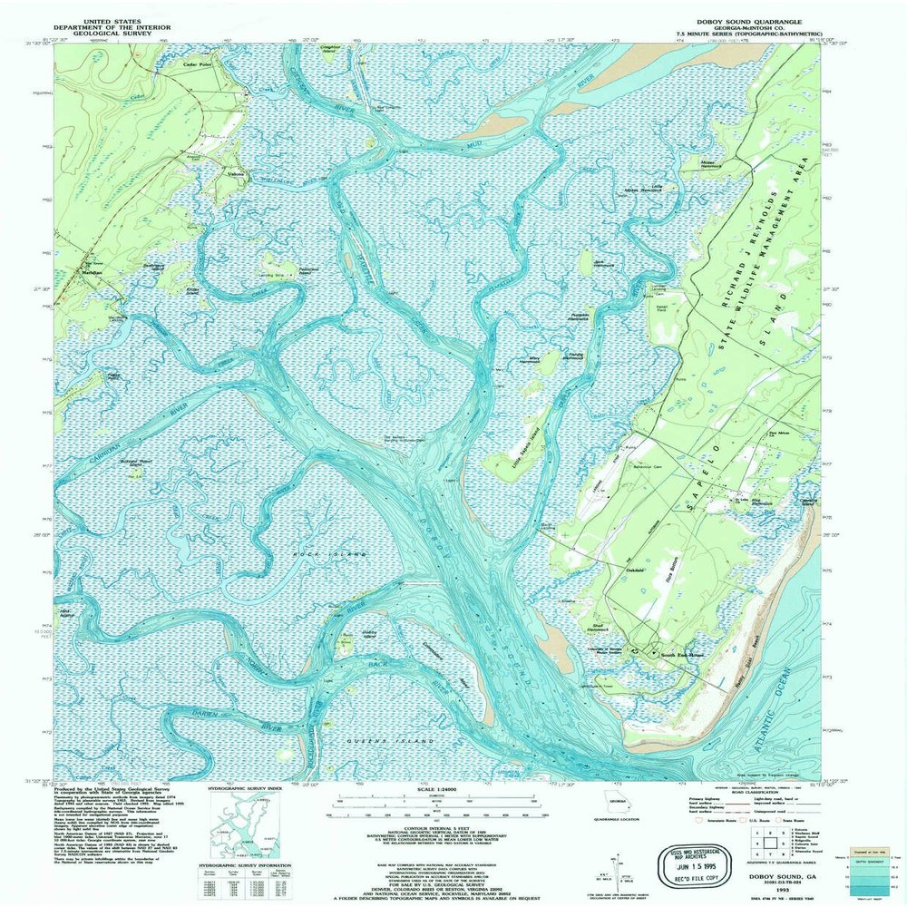 YellowMaps Doboy Sound GA topo map, 1:24000 Scale, 7.5 X 7.5 Minute, Historical, 1993, Updated 1995, 27.9 x 23 in - Polypropylene