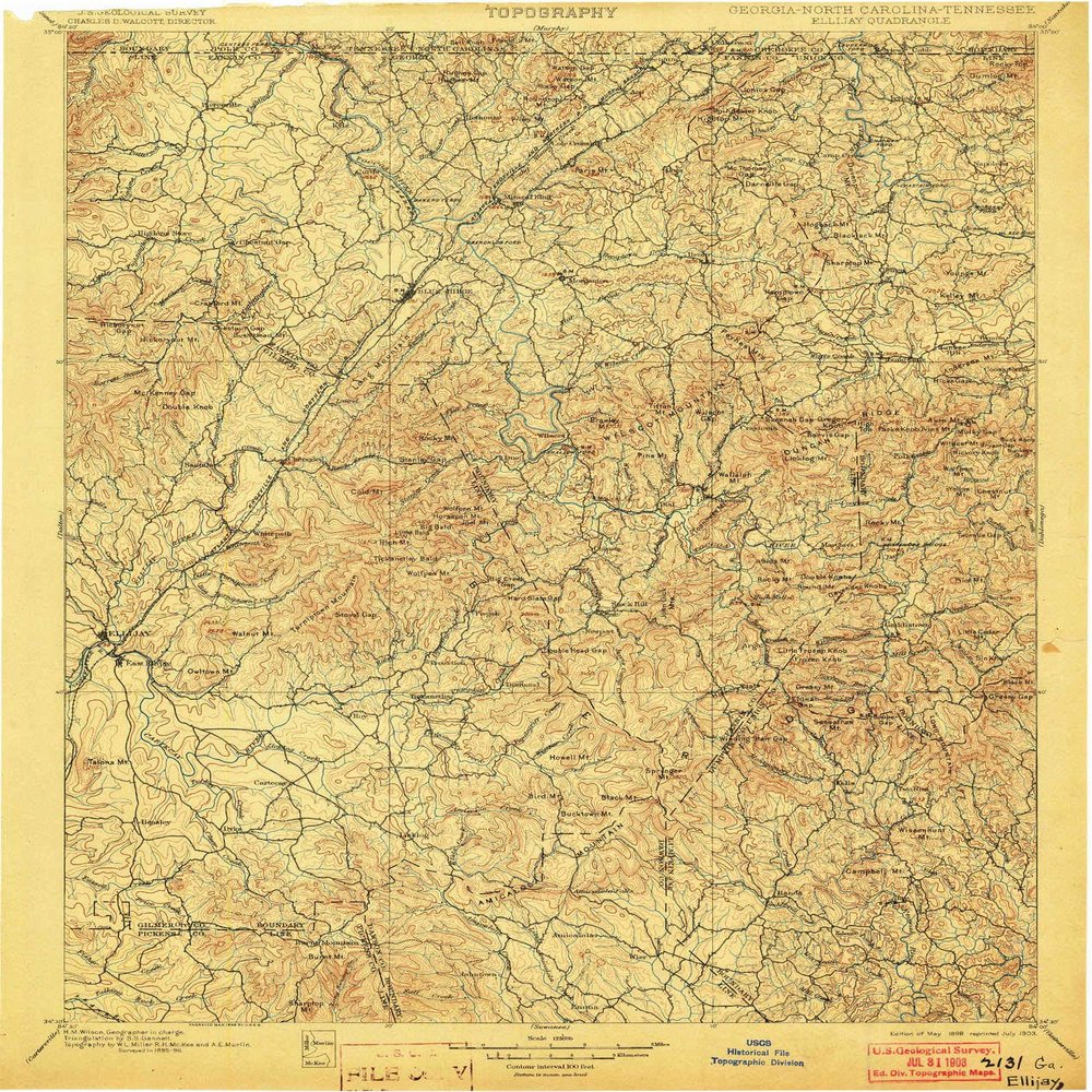 YellowMaps Ellijay GA topo map, 1:125000 Scale, 30 X 30 Minute, Historical, 1898, Updated 1903, 19.3 x 16.2 in - Paper