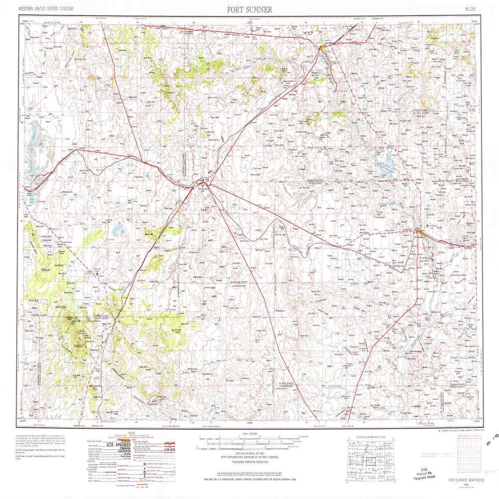 YellowMaps Fort Sumner NM topo map, 1:250000 Scale, 1 X 2 Degree, Historical, 1954, Updated 1974, 22.1 x 31.9 in - Tyvek