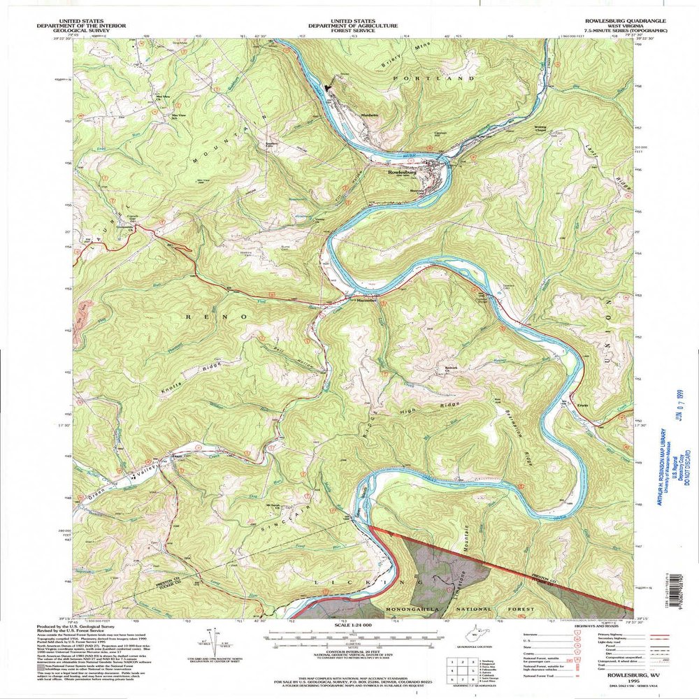 YellowMaps Rowlesburg WV topo map, 1:24000 Scale, 7.5 X 7.5 Minute, Historical, 1995, Updated 1998, 27.3 x 21.9 in - Polypropylene