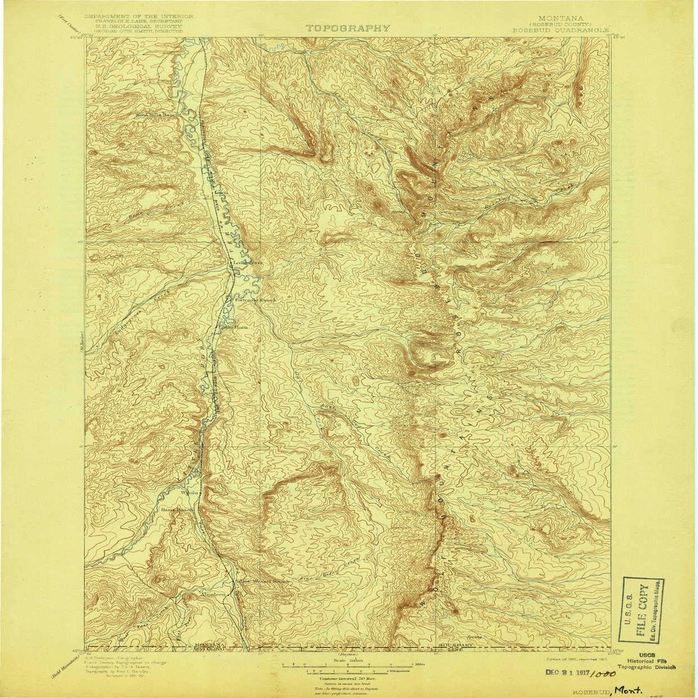 YellowMaps Rosebud MT topo map, 1:125000 Scale, 30 X 30 Minute, Historical, 1901, Updated 1917, 19.9 x 16.5 in - Polypropylene