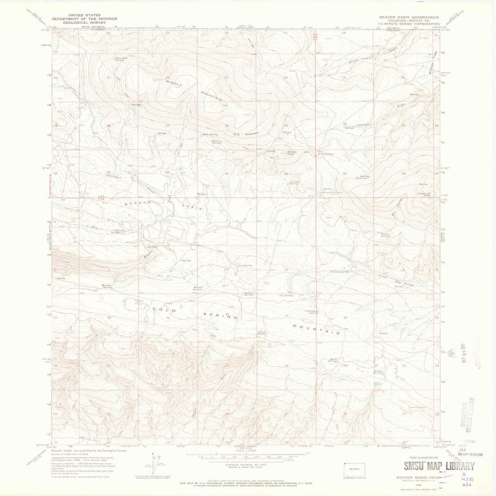 YellowMaps Beaver Basin CO topo map, 1:24000 Scale, 7.5 X 7.5 Minute, Historical, 1966, Updated 1969, 27.2 x 22.1 in - Polypropylene